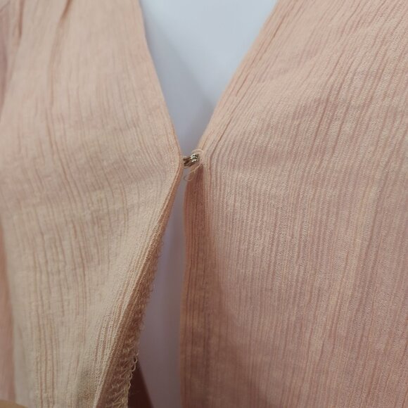 Free People Check On It Wrap XS Blouse Pink Nectar Surplice Puff Sleeve Crepe - Picture 16 of 16